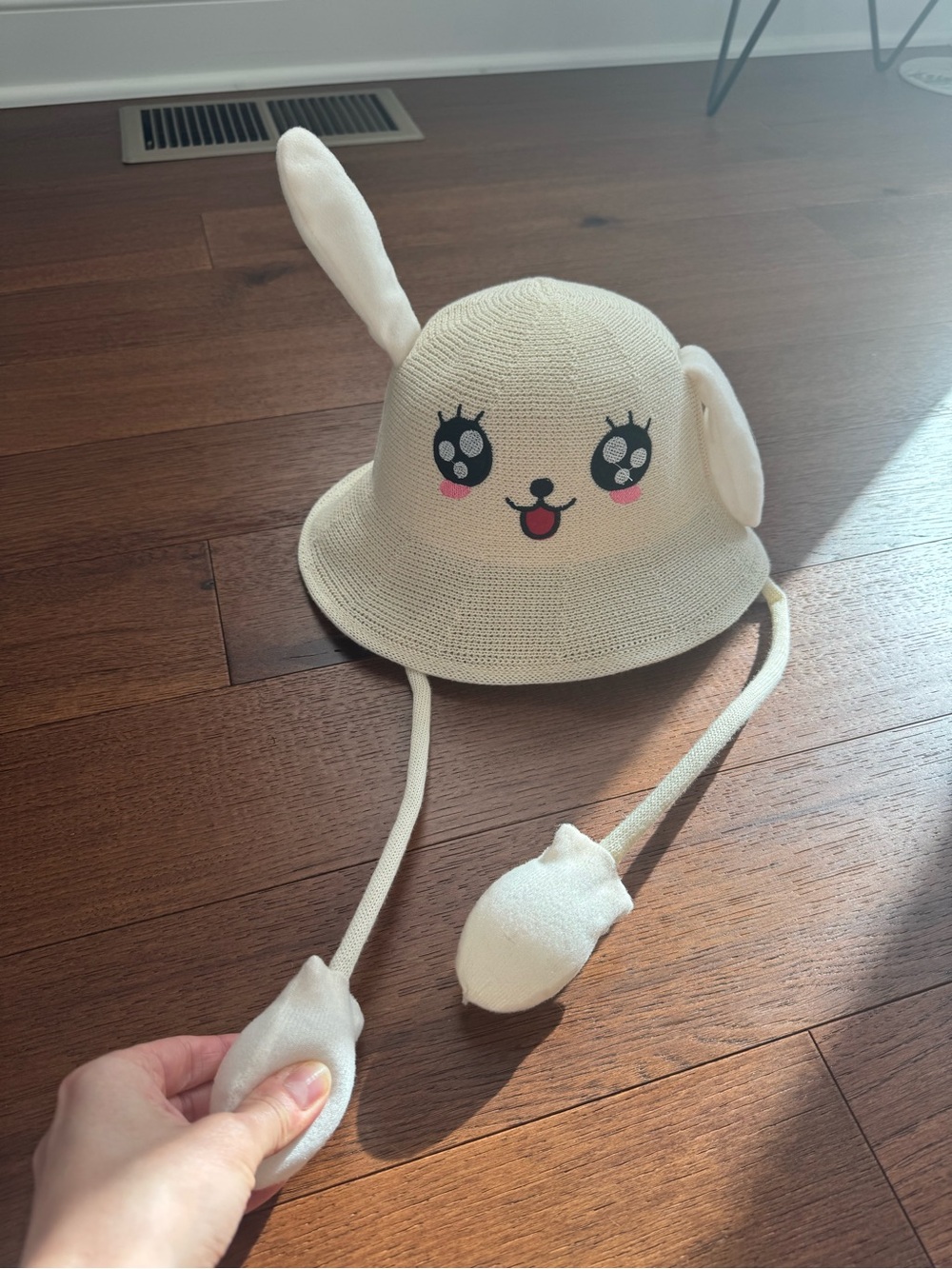 Cute Cream Bunny Kids Hat with Ear Flaps